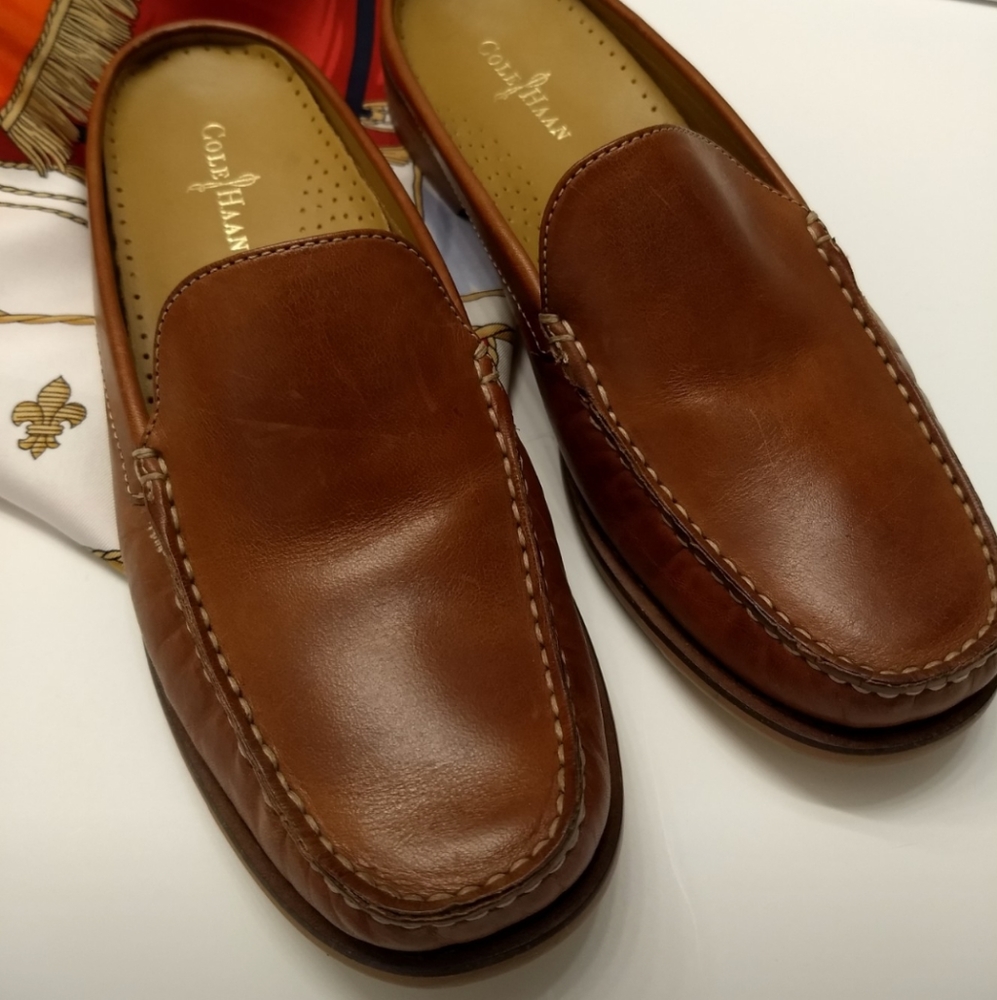 Cole Haan tan slip on loafers